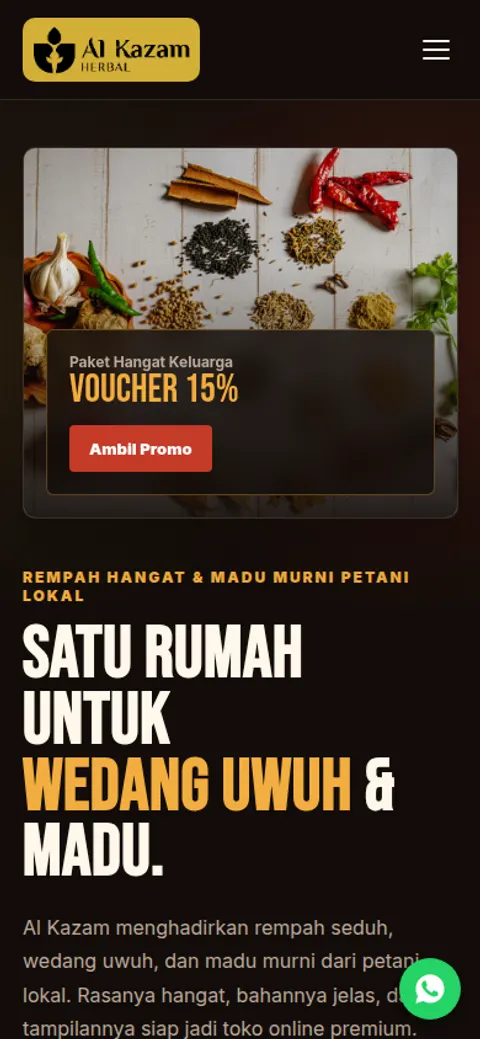 Tampilan mobile Al Kazam Herbal