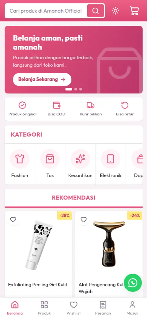 Tampilan mobile Amanah Official