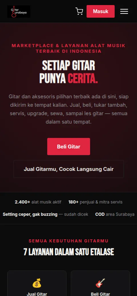 Tampilan mobile Gitar Surabaya