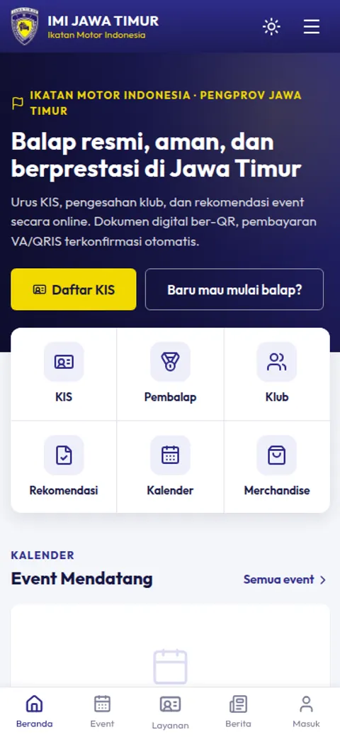 Tampilan mobile IMI Jawa Timur