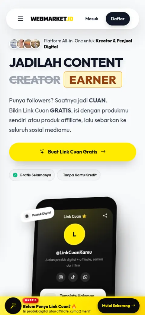 Tampilan mobile Webmarket